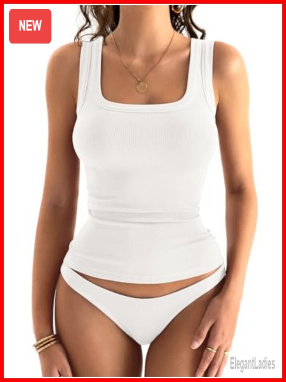 Womens Square Neck Ribbed Tank Top Sleeveless Slim Fit Summer Basic
